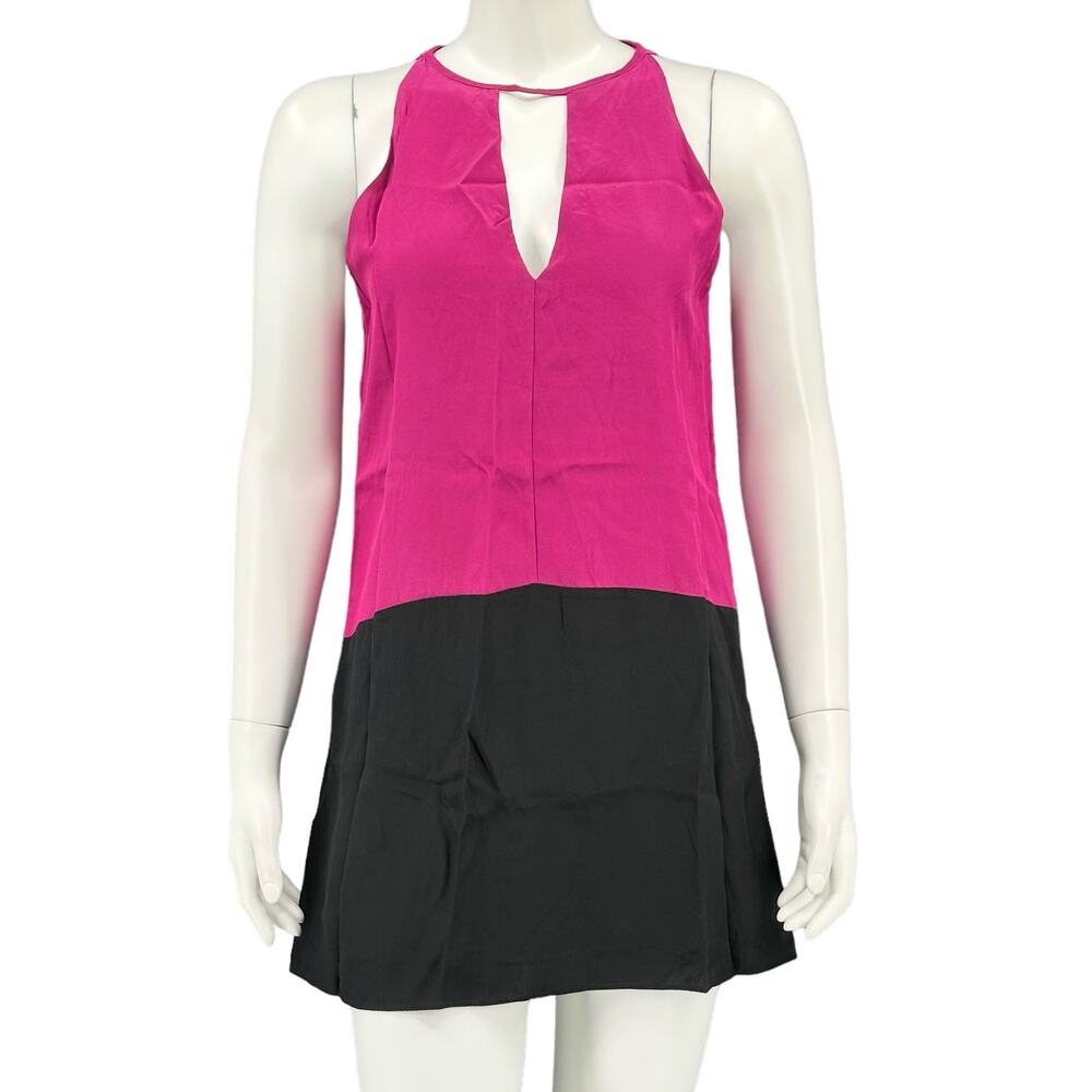 Parker Dress Women XS Purple Fuchsia Black Color Block Mini 100% Silk Party Club